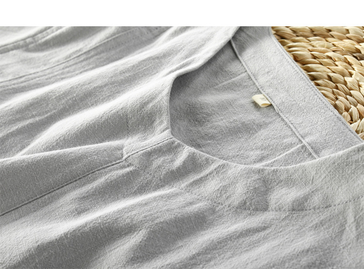 Linen Short-sleeved T-shirt Simplicity Casual Thin Pullover V-neck T-shirt Foreign Trade