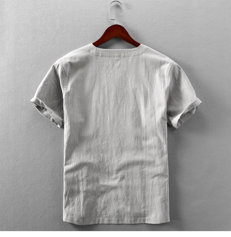 Linen Short-sleeved T-shirt Simplicity Casual Thin Pullover V-neck T-shirt Foreign Trade