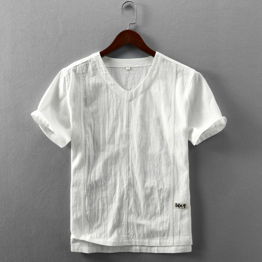 Linen Short-sleeved T-shirt Simplicity Casual Thin Pullover V-neck T-shirt Foreign Trade