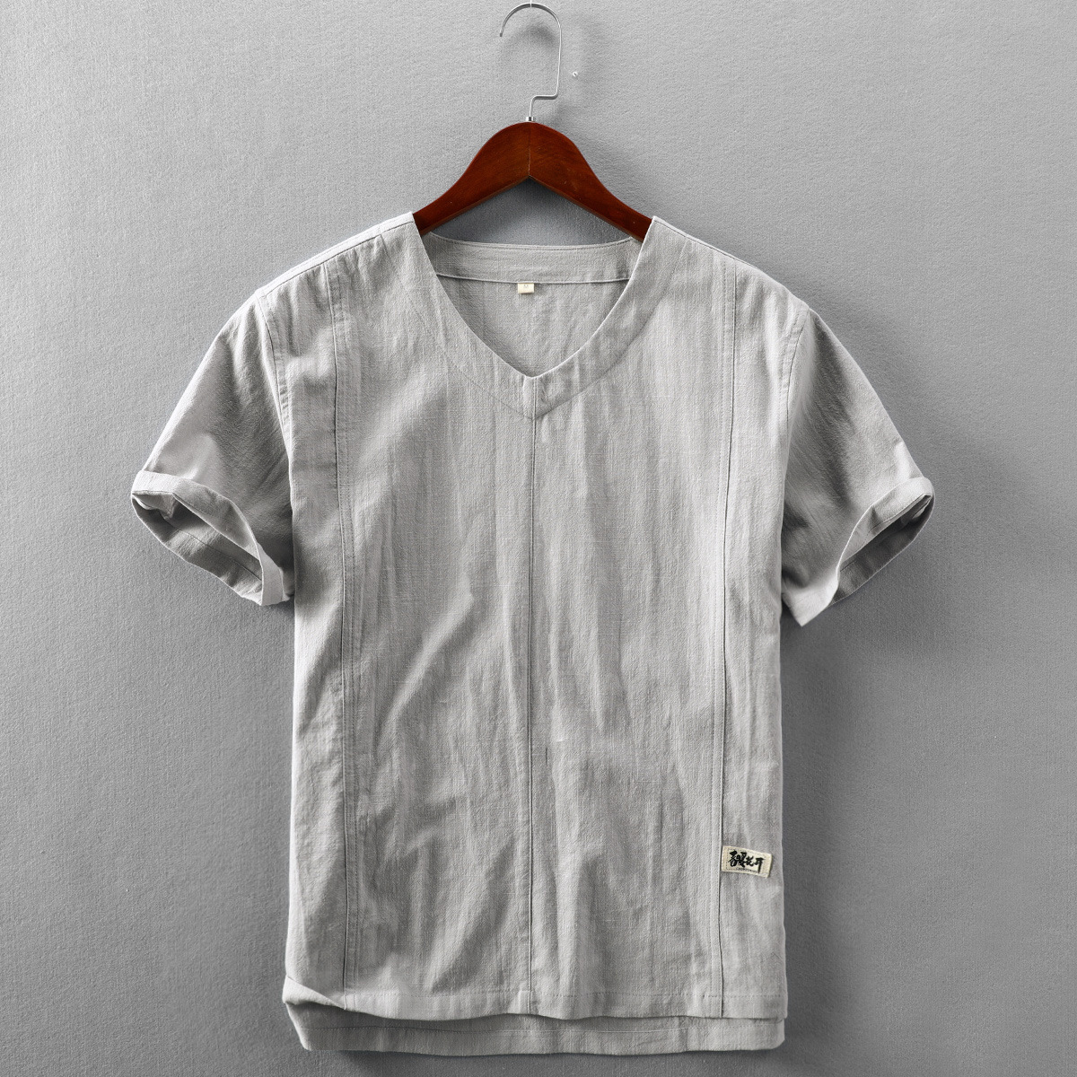 Linen Short-sleeved T-shirt Simplicity Casual Thin Pullover V-neck T-shirt Foreign Trade