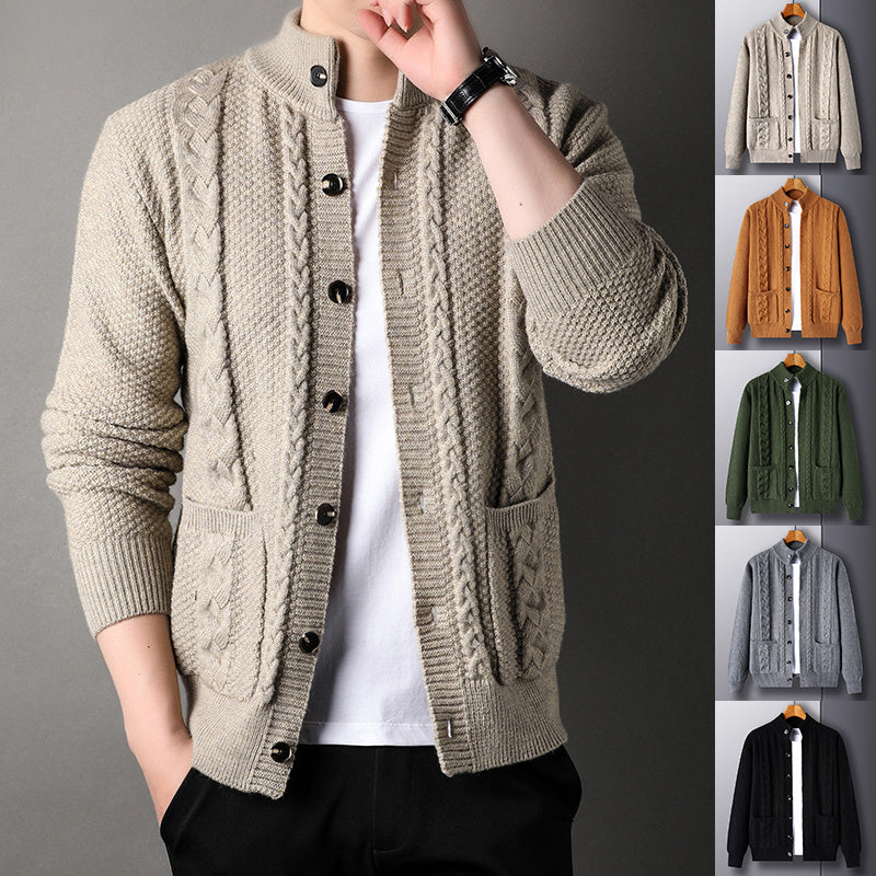 New Single-breasted Sweater With Pockets Fashion Jacquard Loose-fitting Cardigan Men Clothing