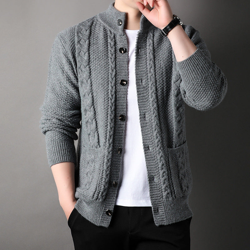 New Single-breasted Sweater With Pockets Fashion Jacquard Loose-fitting Cardigan Men Clothing